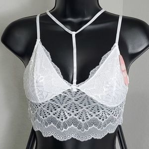 Delicate White Longline Lace "Choker" Bralette Size M/L